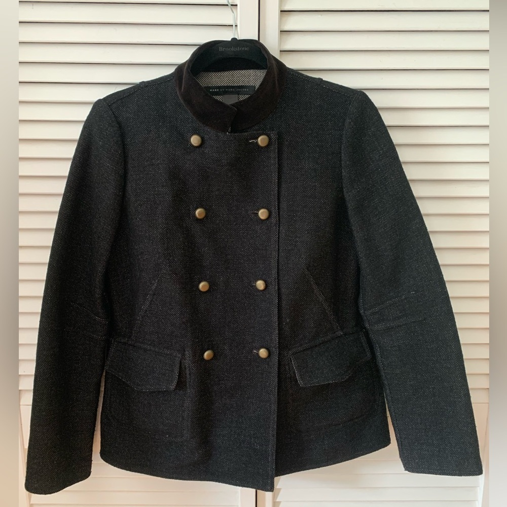 Marc By Marc Jacobs Wool Military Style Open Front Reversible Blazer, size 8.